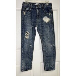 H: Connect Women Distressed Blue Jeans Size 26 ? 30" X 26.5" Korea